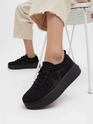Sneakers damskie z dzianiny na platformie w kolorze Black