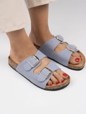 Klapki płaskie damskie z regulowanymi zapięciami w kolorze Blue