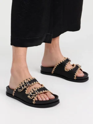 Klapki damskie z plecionką i klamrami Black