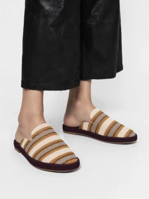 Mule letnie damskie z plecioną fakturą w kolorze Beige