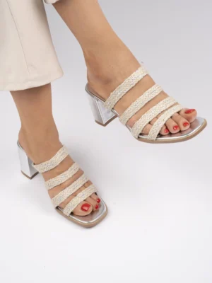 Sandały BRAIDED HEEL SILVER