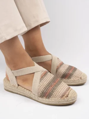 Espadryle plecione damskie z elastycznymi paskami Khaki