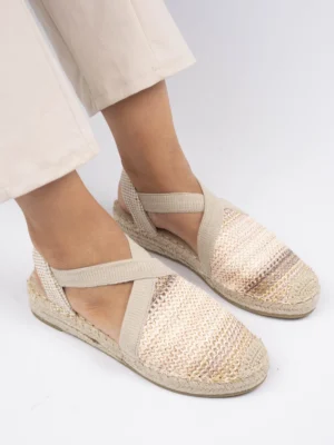Espadryle damskie z elastycznymi paskami Beige