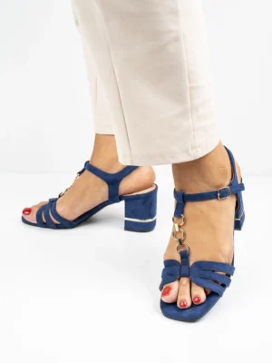Modne sandały damskie na obcasie w kolorze Blue
