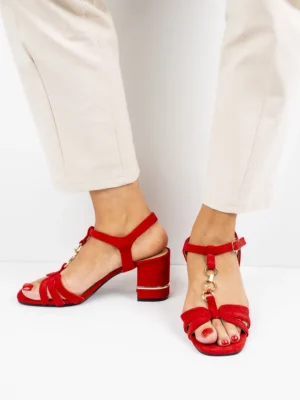 Modne sandały damskie na obcasie w kolorze Red