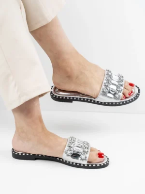 Modne klapki damskie w kolorze Silver