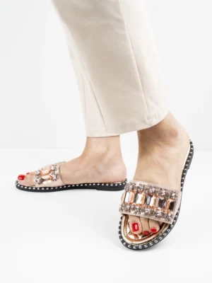 Modne klapki damskie w kolorze Rose Gold
