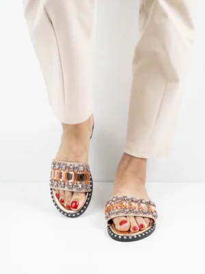 Modne klapki damskie w kolorze Rose Gold