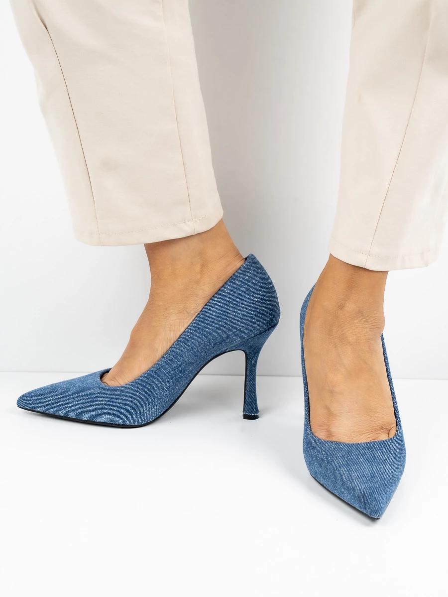 Szpilki eleganckie damskie z materiału dżinsowego w kolorze Jeans