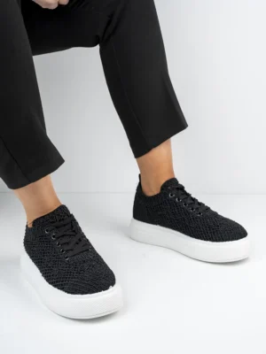 Sneakersy teksturowane damskie z koronką w kolorze Black