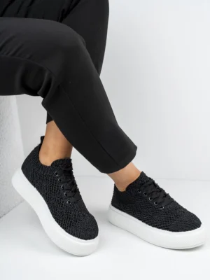 Sneakersy teksturowane damskie z koronką w kolorze Black