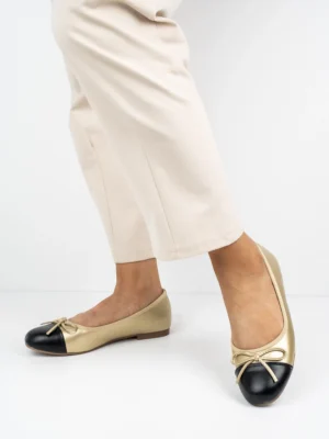 Baleriny eleganckie z kokardą w kolorze Gold