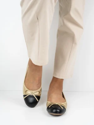 Baleriny eleganckie z kokardą w kolorze Gold