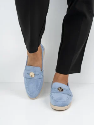 Mokasyny damskie z ozdobnym złotym guzikiem BLUE