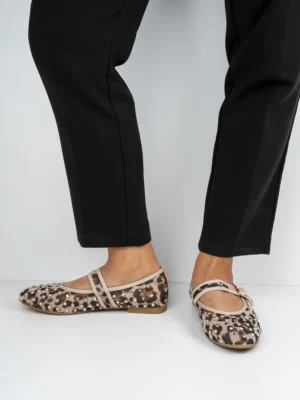 Baleriny damskie zdobione z klamrą w kolorze Leopard