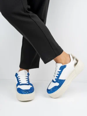 Sneakersy damskie z brokatowymi wstawkami w kolorze Blue