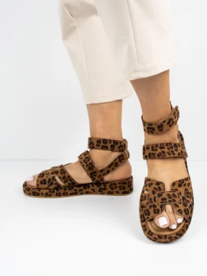 Sandały damskie na rzepy w kolorze Leopard