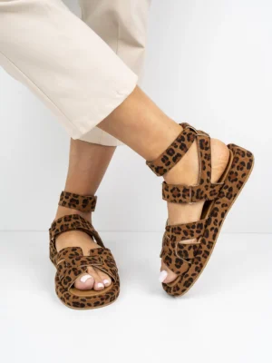 Sandały damskie na rzepy w kolorze Leopard