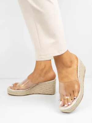 Klapki na koturnie TRANSLUCENT BEIGE
