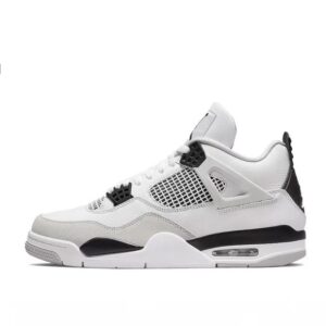 Air Jordan 4 Military Black 408452-111 Białe skórzane sneakersy