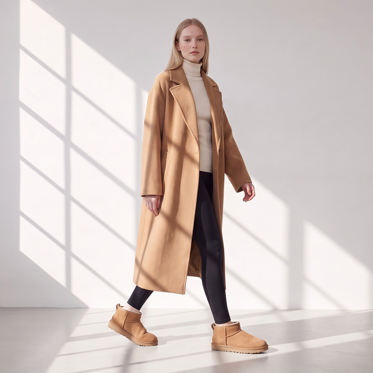 Ugg Classic Ultra Mini Brązowe Zimowe buty – na modelce, w ruchu