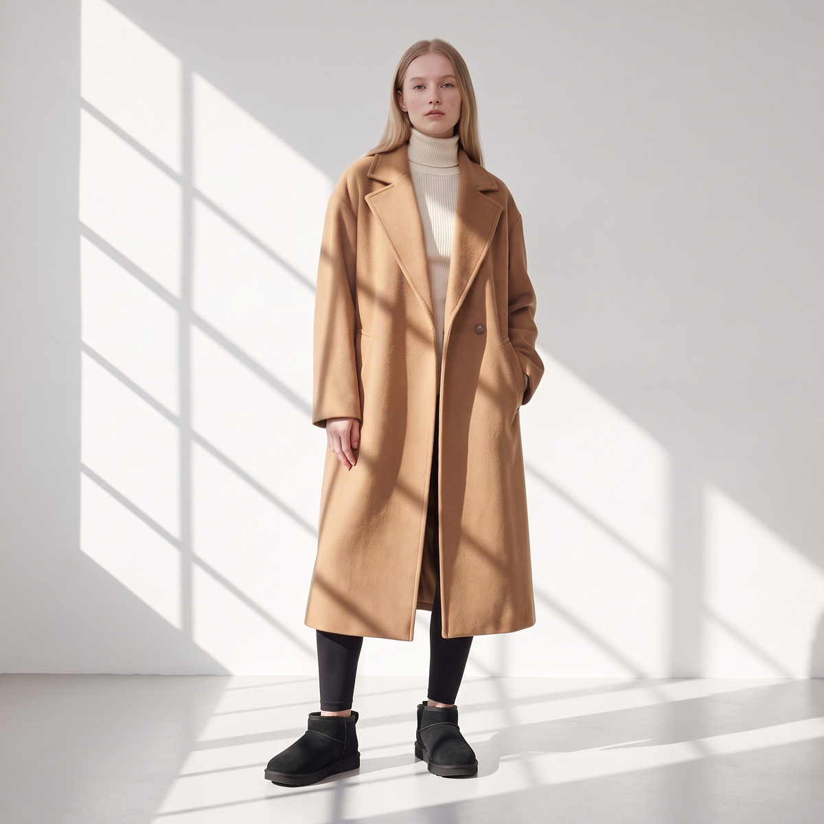 Ugg Classic Ultra Mini Czarne Zimowe buty – na modelce, cała sylwetka