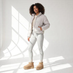 Ugg Classic Ultra Mini Platform Beżowe Zimowe buty na platformie – na modelce, cała sylwetka Ugg Classic Ultra Mini Platform Beżowe Zimowe buty na platformie – na modelce, cała sylwetka