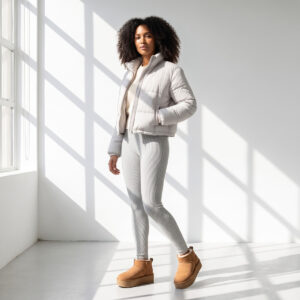 Ugg Classic Ultra Mini Platform Brązowe Zimowe buty na platformie – na modelce, cała sylwetka