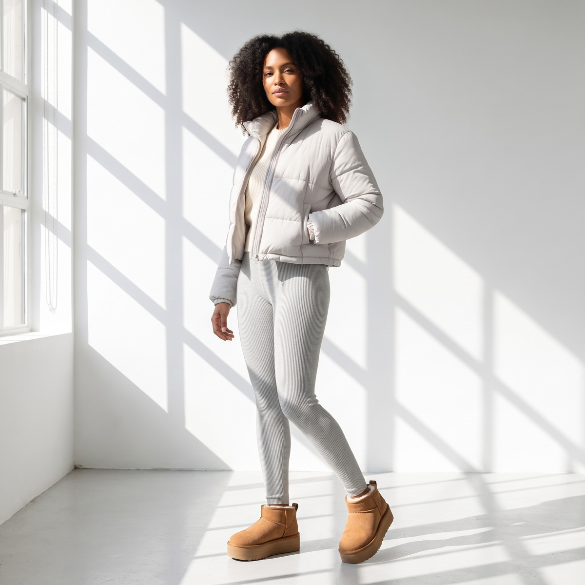Ugg Classic Ultra Mini Platform Brązowe Zimowe buty na platformie – na modelce, cała sylwetka